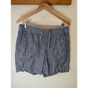 L.L. Bean 100% Linen Shorts Blue Gray Drawstring Elastic Waist Women's 14